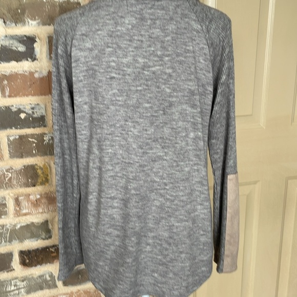 THML Gray Velour Ribbon Laced and Patched Long Sleeve Sweater Size Small - Picture 3 of 9